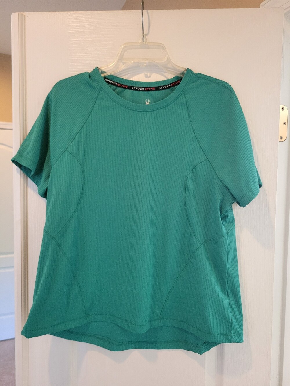 Spyder Active Womens XL Green Crew Neck Short Sleeve Stretch Raglan T-Shirt